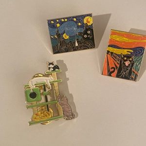 NEW! Bundle of 3 cat lover enamel pins: artistic, funny, cute
